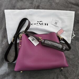 COACH - Deep Plum Multi Leather Shoulder Bag Willow Colorblock